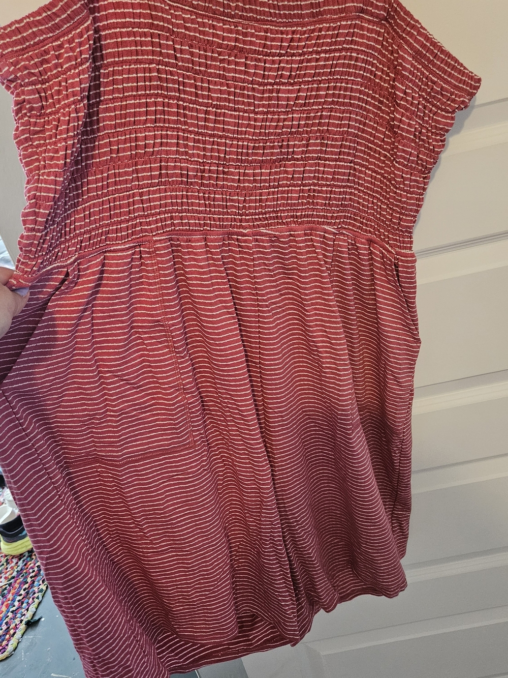 Zenana Outfitters Red and White Striped Smocked Dress